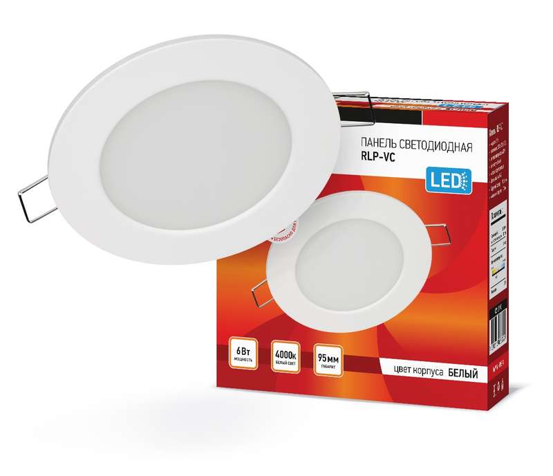 Рекомендуем купить Светильник светодиодный RLP-VC 6Вт 230В 4000К 420лм 95мм IP40 панель круглая бел. IN HOME 4690612023342
