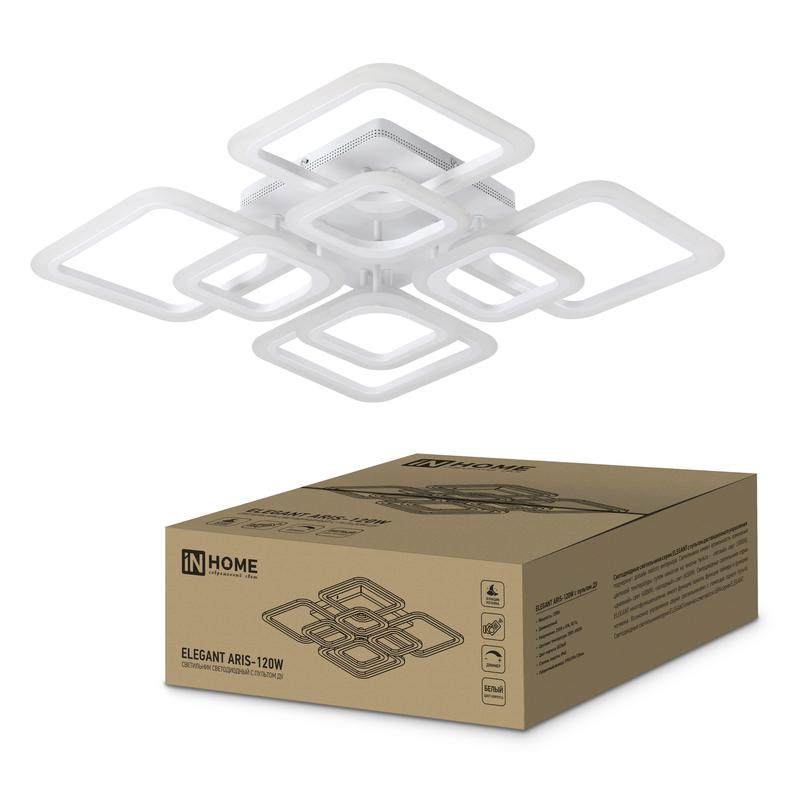 Рекомендуем купить Светильник светодиодный ELEGANT ARIS-120W 120Вт 230В 3000-4000-6500К 8400лм 590х590х130мм с пультом ДУ IN HOME 4690612035420