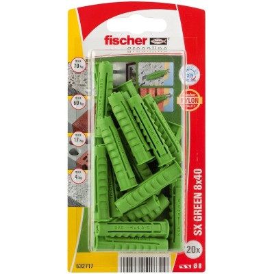 Рекомендуем купить Распорный дюбель Fischer SX 8X40 GREEN K NV, упаковка блистер 20 шт
