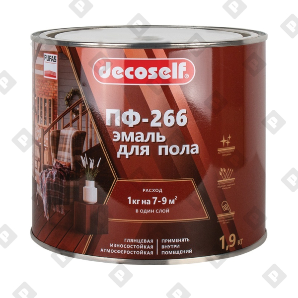 Эмаль для пола Pufas Decoself ПФ-266 красно-коричневая (1,9 кг) - №1