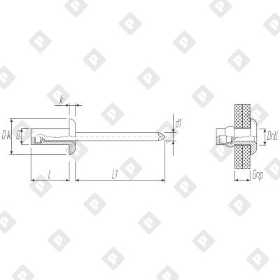Заклепка вытяжная закрытая 3,2x9,5 со стандартным бортом, нерж. сталь A2 / нерж. сталь A2 - №2