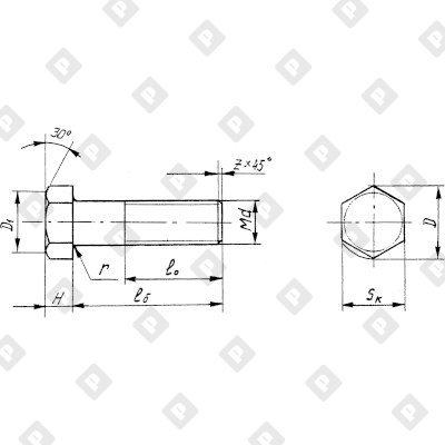Болт ГОСТ 7798 M12x70 с шестигранной головкой и неполной резьбой, кл. пр. 4.8-5.8 - №2