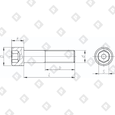 Винт DIN 912 М5x30 с неполной резьбой и цилиндрической головкой с внутренним шестигранником, кл. пр. 12.9, оксидированная сталь - №2