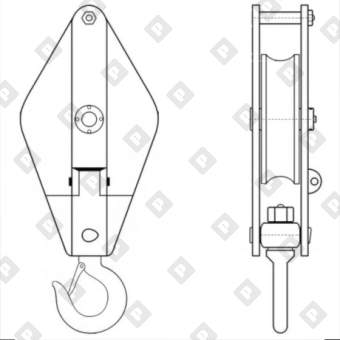 Блок одинарный монтажный грузовой HQGK с крюком, г/п 20т - №2