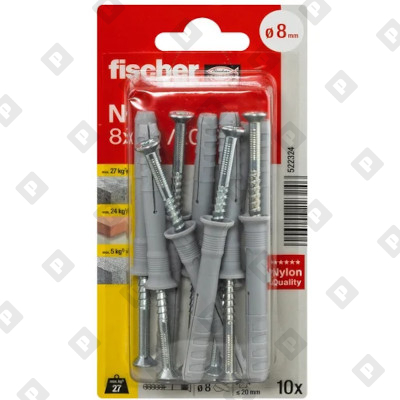 Гвоздевой дюбель fischer N 8x60 S K NV с потайным бортиком, упаковка блистер 10 шт - №1