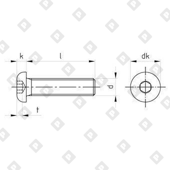 Винт ISO 7380-1 М10x50/50 с полукруглой головкой, шлиц шестигранник HEX6, нерж. сталь A2 - №4